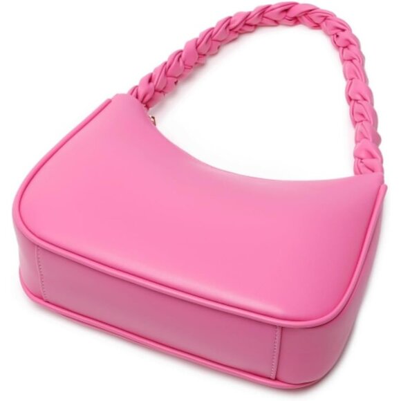 Women Braid Pink Imported Polyester Pu Leather Zipper Closure Mini Tote Handbag - Picture 5 of 7